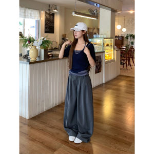 High Waist Loose Pleated Straight Trousers