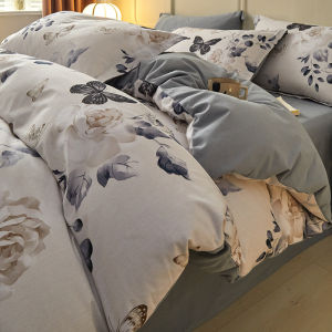 Fresh Cotton Bedding Set Cat Person Pure Cotton Flocking Three-Piece Suite Quilt Cover Protector High Density Warm All Seasons