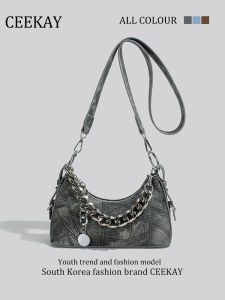 Ceekay Summer Denim Underarm Bag Fashionable Womens Crossbody Bag French Style Zipper Closure Casual Single Shoulder Bag