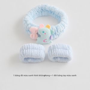 hellocandy | Bộ Rửa Mặt Hình Khủng Long Bằng Voan Mềm Có Dây Đai Tóc và Dây Đeo Cổ Tay
