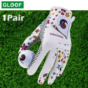 1 Pair Women Ladies Pair Cool Leather Golf Glove Summer Floral Colorful Breathable for Non Slip Gloves Both Hand
