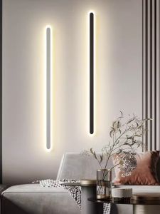 Modern Minimalist Long Strip Wall Lamp Bedroom Living Room Sofa Bedside Lighting Iron Material High Translucent PMMA Lampshade