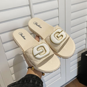 2024 New Fashion Thick Heel Anti-Slip Outdoor Sandals Womens Slippers Korean Style Flat Bottom PVC Material Sports Suitable