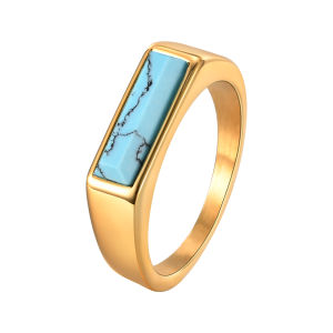 Vnox Stainless Steel Square Turquoise Ring Natural Stone Inlay Rings For Men Women 5.5mm Wide 7-12 Size Jewelry On Finger