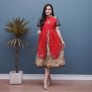 Dress cheongsam teratai merah