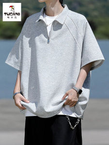 Loose Fit Zipper Polo Shirt Mens Summer American Style Short Sleeve T-Shirt Breathable Lightweight Polyester Fashionable