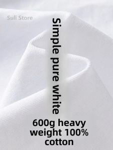 Simple Pure White 600G Heavy Cotton Short-sleeved T-shirt for Men and Women in Summer Loose Round Neck Thick Clothes