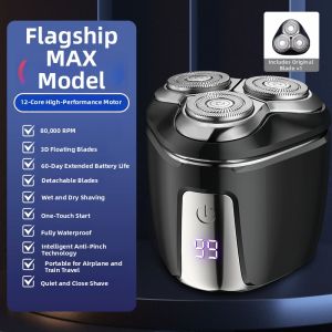 2025 New Black Tech Electric Shaver Triple Head Portable Mini Mens Razor Small Steel Cannon 1307T Wired Charging System