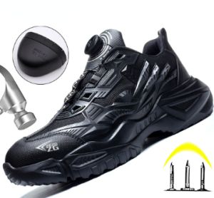 QINHUIZE 2023 Rotated Button Black Safety Shoes For Men Steel Toe Working Sneaker New Puncture Proof Work Safety Boots Man Work Shoes