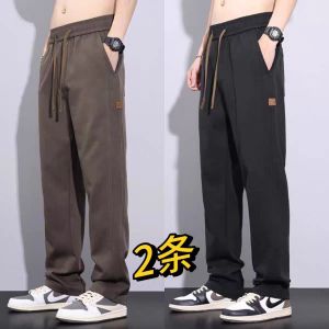 Mens Casual Loose Straight Leg Workwear Trousers Wear-Resistant Dirt-Proof Elastic Waist Construction Site Labor Protection Pants