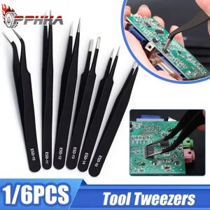 【Pphha】6PCS ESD Anti-Static Tweezer Stainless Steel Precision Nipper Car Maintenance Industrial Electronic Repair Tool Car Body Model Making Hand Tool