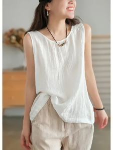 Dopamine Cotton Linen Strap Vest Spring Summer New Large Size Top Inner Wear Outer Wear Sleeveless T-Shirt Womens Fashion