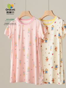 Class a Girls Nightgown Lace Collar Home Clothes Cool Smooth Summer Childrens Clothing Soft Viscose Polyester Blend Comfortable