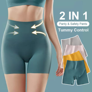 KUCHAR 2in1 กางเกงในไร้ขอบ ผ้าไหมน้ำแข็ง กางเกงเซฟตี้สำหรับผู้หญิง เอวสูง กางเกงที่กระชับหน้าท้องและยกก้น กางเกงในหญิง ชุดชั้นในหญิง กางเกงกระชับสัดส่วน กางเกงขาสั้นไซส์ใหญ่ กางเกงขาสั้นแน่น