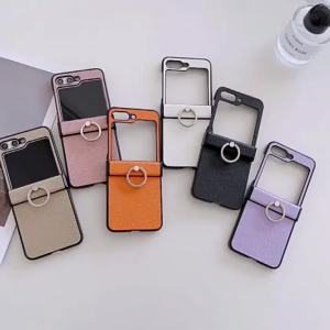 szhaiyu | For Samsung Galaxy Z Flip 8 7E 7 6 5 4 Luxury Litchi Grain Leather Case With Metal Ring Bracket Rotating Stand Shockproof Cover
