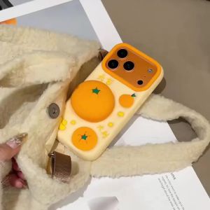 3D Orange Folding Bracket Kickstand Phone Case for iPhone Air 17 16 15 14 13 Pro Max Lucky Words Chinese Soft Silicone Cover