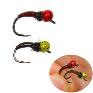 ICERIO 3pcs/4pcs #12 #14 Fast Sinking Offset Tungsten Beadhead Barbless Jig Perdigon Nymph Fly Fishing Trout Lures Black Spotted