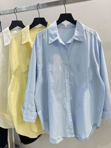 plus Size Womens Long Sleeve Loose Fit Thin Shirt Casual Summer Open Cardigan Sun Protection Clothing Korean Style Commute