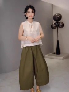 chaqi | New Chinese Style Womens Vest Loose Fit Sleeveless Stand Collar Button Up Short Length Fashionable Summer Top