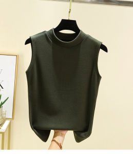 เสื้อกั๊กแขนกุดคอสูงครึ่งตัวแบบสวมใส่ในฤดูหนาวสำหรับผู้หญิง ดีเวล อบอุ่น กระชับสัดส่วน เสื้อชั้นในแบบลำลอง