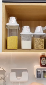 Airtight Laundry Detergent Powder Dispenser Rice Container Flour Storage Box with Measuring Cup Plastic Cereal Jar