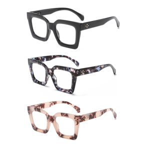 Three pairs of stylish and comfortable large-framed reading glasses blue light protection suitable for both men and women