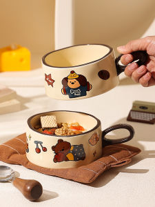 Cute Cartoon Ceramic Microwave-Safe Mug for Breakfast Oatmeal Milk Dessert Ice Cream