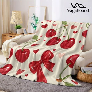 BILIBILI | red cherry bow heart Flannel Blanket Warm Soft Halloween Christmas Decorative Couch Warm Cozy All-Season Gift