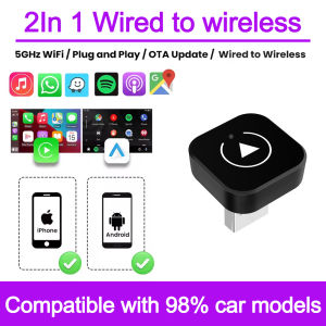 2 in 1 Wired to Wireless CarPlay Android Auto Adapter for OEM Car Stereo With USB Dongle Mini Box Plug and Play Bluetooth