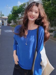 YUFUQING | Blue Round Neck Long Sleeve Knitted Sweater Womens Loose Casual Versatile Autumn Fashion Top Comfortable Korean Style Commute