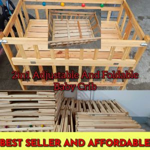 Baby Wooden Crib 2 in 1 Adjustable and Foldable ( Brand New) Made In Palochina Wood with Varnish (Kuna) 22x36 inches Comfortable and High Quality For babies