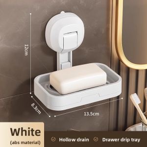 Suction Soap Box Wall Mounted Bathroom Storage Drain Rack High End Household Bathroom Wall Storage Drainage Shelf