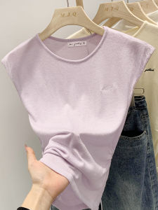 Summer Knitted Letter Embroidery T-Shirt Womens Style Slim Fit Pure Desire Top Euro Fashion Trendy Casual round Neck Tee