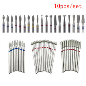 10Pcs Cuticle Nail Drill Bits 3/32" Diamond Milling Cutter Set For Manicure Eletric Nail File Accessory Nail Care Grinding Head
