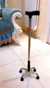 Aluminum Quad Cane Tungkod Heavy Duty Stainless Steel Adjustable Height Walking Aid For Elderly Senior