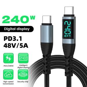 Cáp Sạc Nhanh 240W PD 3.1 Type C To Type C Với Màn Hình Hiển Thị Kỹ Thuật Số 5A Cáp USB C Dành Cho iPhone 15 16 Samsung Laptop iPad Huawei