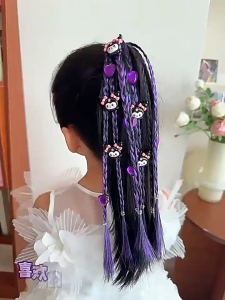 2024 2pcs set Childrens Wig Braid Hair Tie Girls Kuromi Hair Ring Set Accessories
