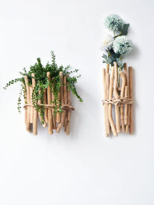 Minimalist Modern Handmade Solid Wood Wall Hanging Vase Creative Living Room Entrance Restaurant Wall Flower Decoration Pendant