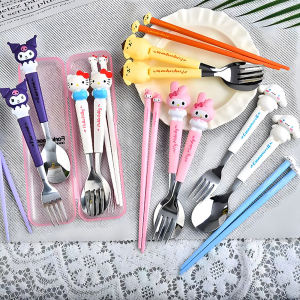 Portable Stainless Steel Fork Spoon Set Cute Doll Shape Childrens Dinnerware Student Meal Kit Home Use Eating Utensils