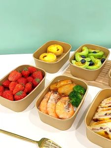 (25 ชุด) กล่องกระดาษคราฟท์ กล่องอาหารกระดาษ ทรงสีเหลี่ยม 500ml/650ml/750ml/1000ml.