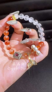 【现货】 红兔毛+石榴石+白幽灵手串 8MM Red Rutilated Quartz+White Phantom Quartz+Garnet 助招财 健康