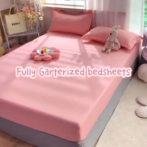 Hotel Premium Cotton 3in1 Queen King/2in1 Single Size Fitted Bedsheet Set Bedding Bedsheet 650 TC Getah Keliling With Pillow Case (Cadar Murah)