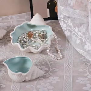 Ocean Style Ceramic Jewelry Storage Tray Jewelry Display Tray Seashells Dish Ashtray
