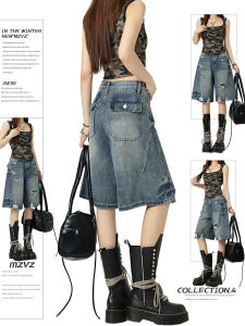 MZVZ | American Vintage Holes Cargo Loose Denim Pants