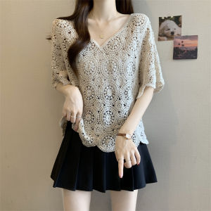 AIYITI | Lace V-Neck Short Sleeve Cover-Up Blouse for Plus Size Women