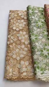 2026 New Arrival Green & Beige African Cord Lace Fabric - Guipure Lace With Beaded Embroidery For Evening & Wedding Gowns