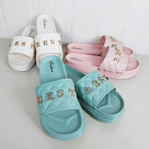 Sandal Selop Flat Wanita PVC Anti Selip Nyaman Kasual Trendy Fashion Style Kekinian Huruf COD SPT-51