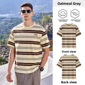 Jeep | Jeep Lightweight Cotton T-Shirt Mens Casual Round Neck Short Sleeve Summer Breathable Striped Shirt For Couples Outdoor