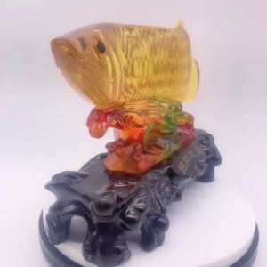 JSG Feng Shui Wealth Citrine Arowana Lucky Fish Statue Figurine Best Gift for Business Opening