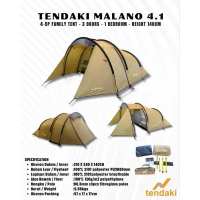 Tendaki Tenda Camping Malano 4.1 - Glamping Family Tent kap 4+1 Orang